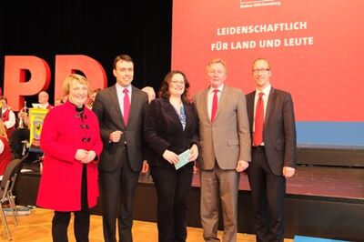 Katja Mast, Nils Schmid, Andrea Nahles, Claus Schmiedel und Thorsten Majer