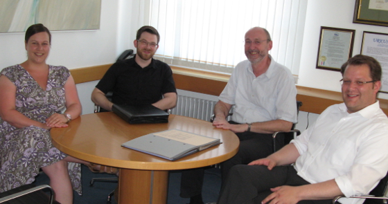 v. l. Iris Pohl Mattern, Jens Hübner, Lutz Enzensberger und Bürgermeister Nico Lauxmann